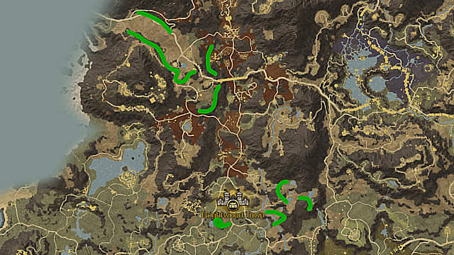 A map of New World's Aeternum showing starmetal farming locations.